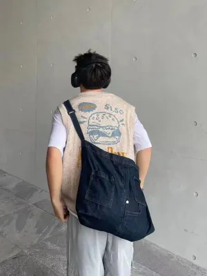 Pocket Detail Casual Denim Bag