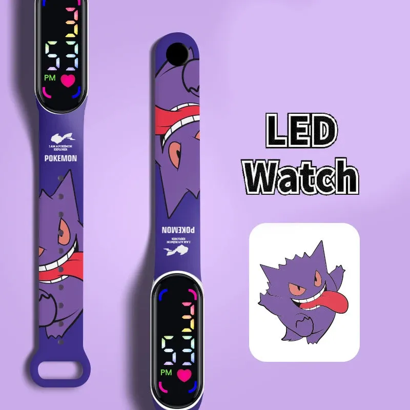Pokemon Strap LED Electronic Watch Fashion Colorful Bracelet Touch Waterproof Anime Character Pikachu Kid Digital Watches