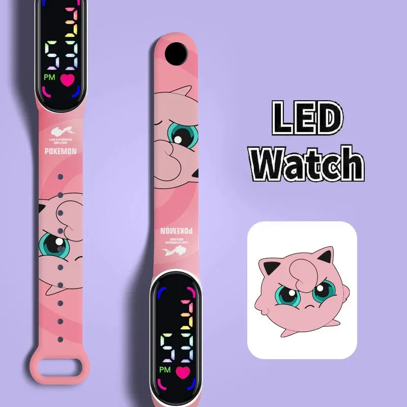 Pokemon Strap LED Electronic Watch Fashion Colorful Bracelet Touch Waterproof Anime Character Pikachu Kid Digital Watches