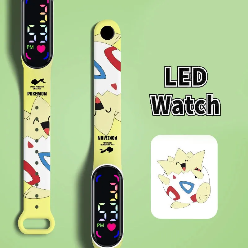 Pokemon Strap LED Electronic Watch Fashion Colorful Bracelet Touch Waterproof Anime Character Pikachu Kid Digital Watches