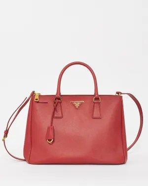 Prada Red Saffiano Leather Large Galleria Double Zip Tote Bag