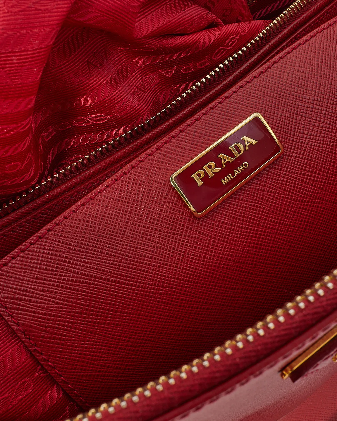 Prada Red Saffiano Leather Large Galleria Double Zip Tote Bag