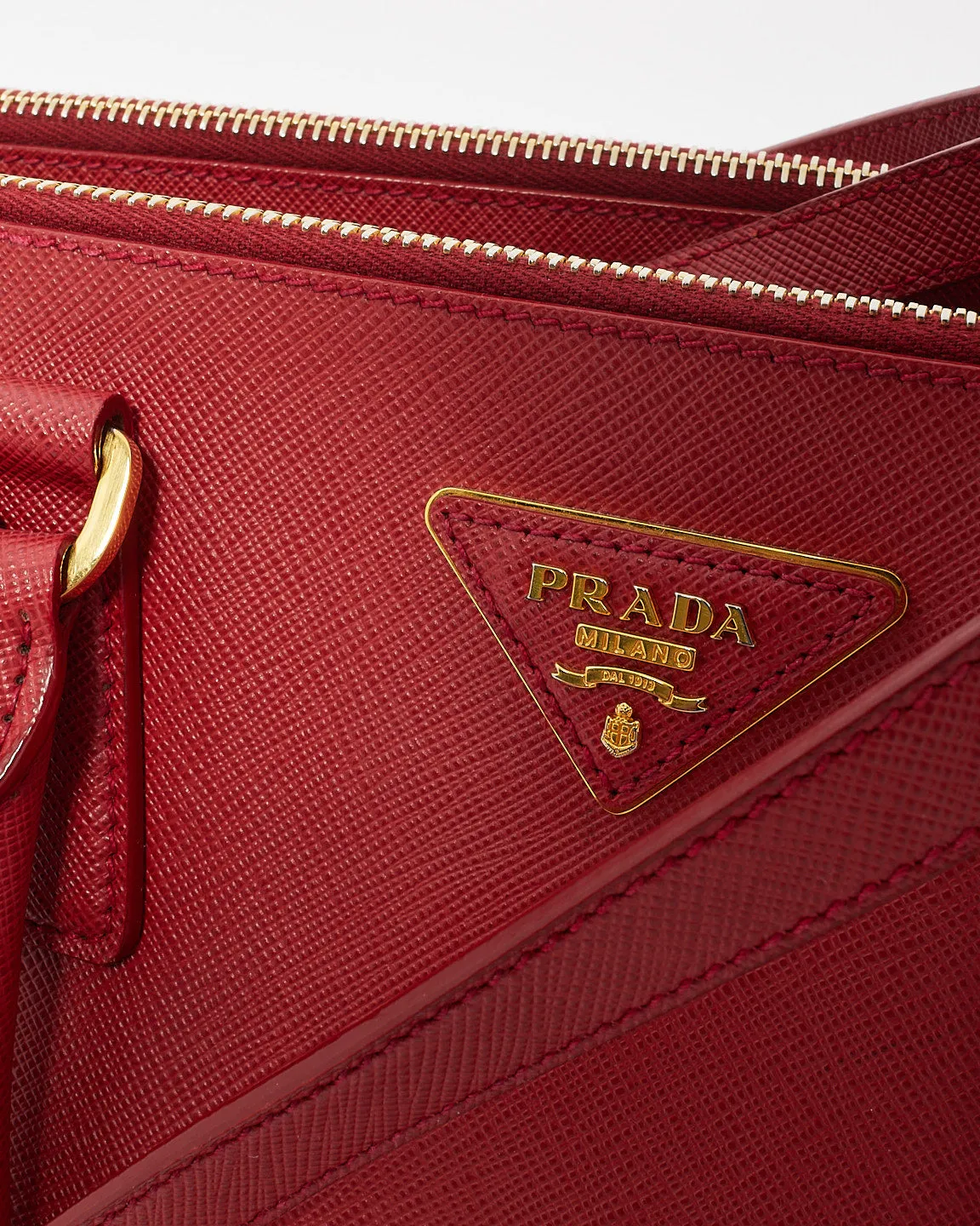 Prada Red Saffiano Leather Large Galleria Double Zip Tote Bag