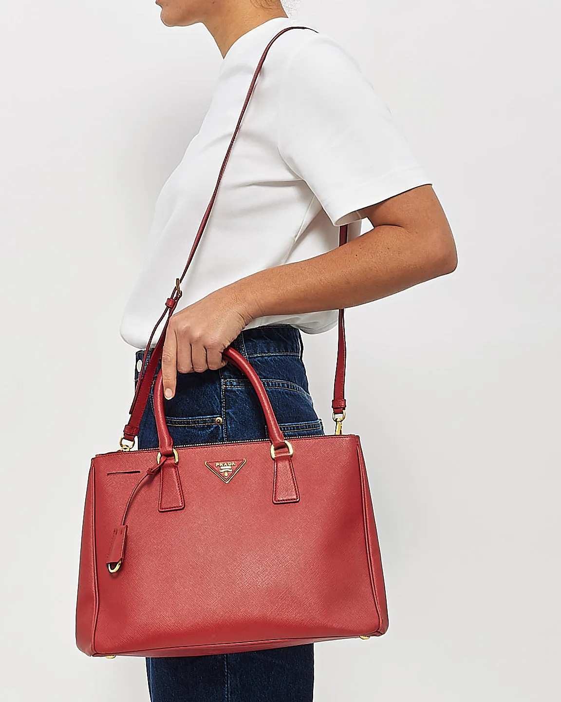 Prada Red Saffiano Leather Large Galleria Double Zip Tote Bag