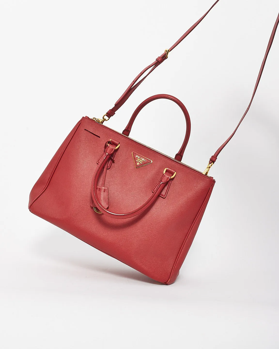 Prada Red Saffiano Leather Large Galleria Double Zip Tote Bag