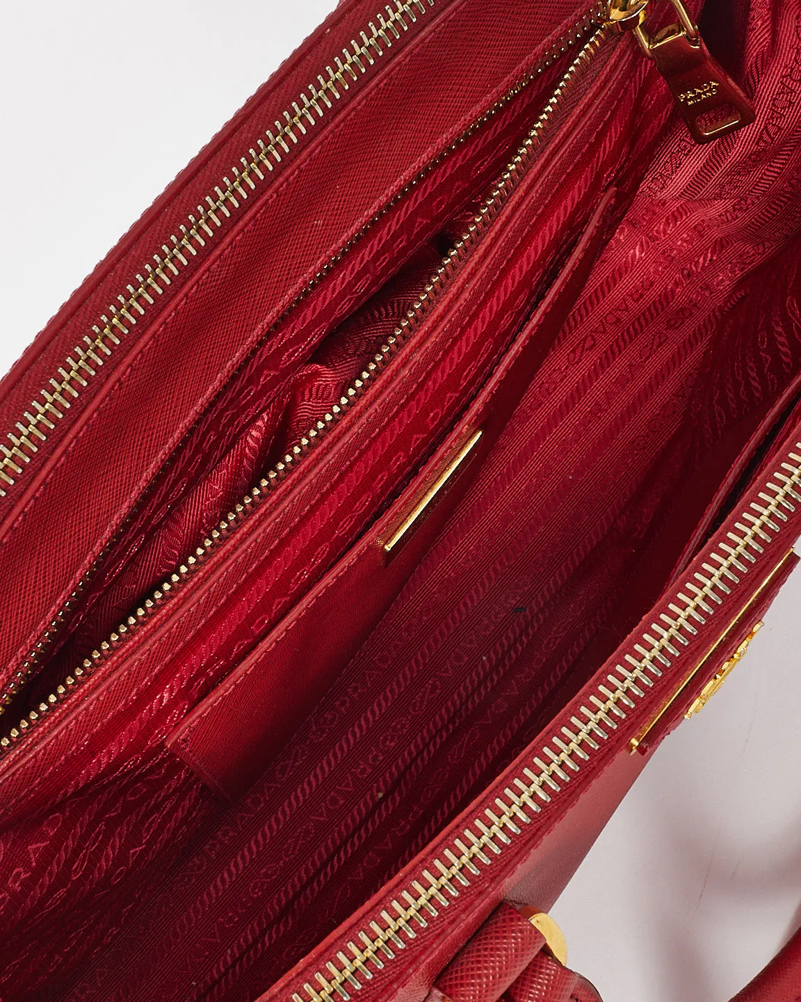 Prada Red Saffiano Leather Large Galleria Double Zip Tote Bag