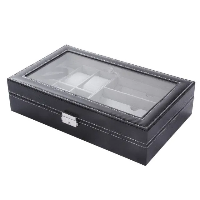 PU Leather 6 3 Grids Watch Holder Storage Case