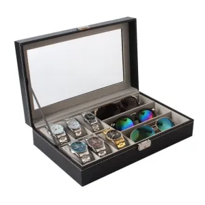 PU Leather 6 3 Grids Watch Holder Storage Case
