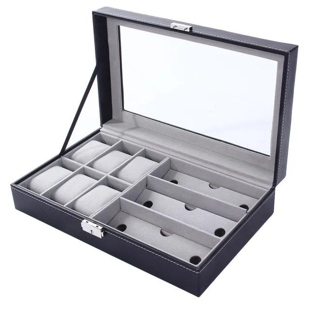 PU Leather 6 3 Grids Watch Holder Storage Case