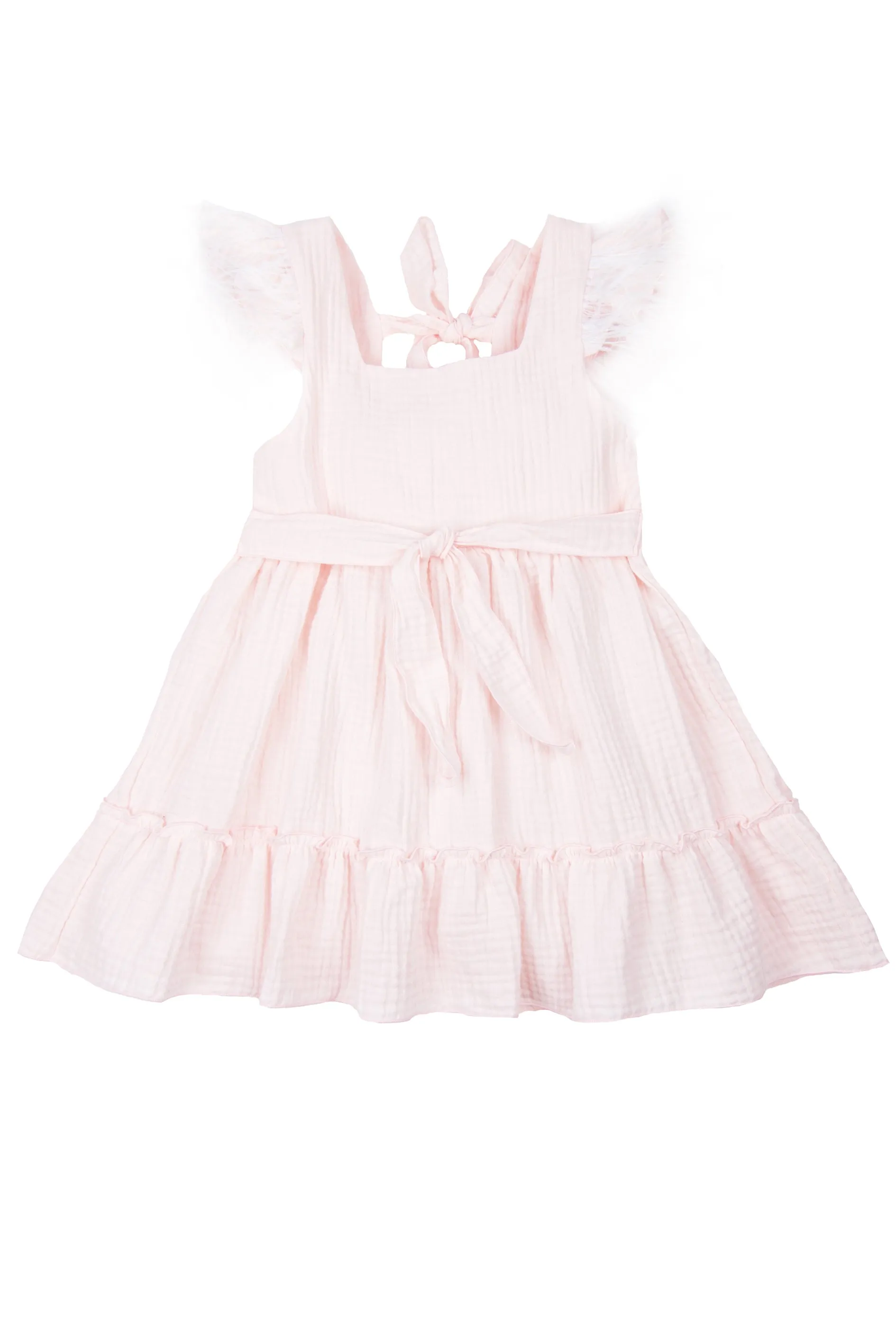 "Akali" Apricot Cheesecloth Feather Dress