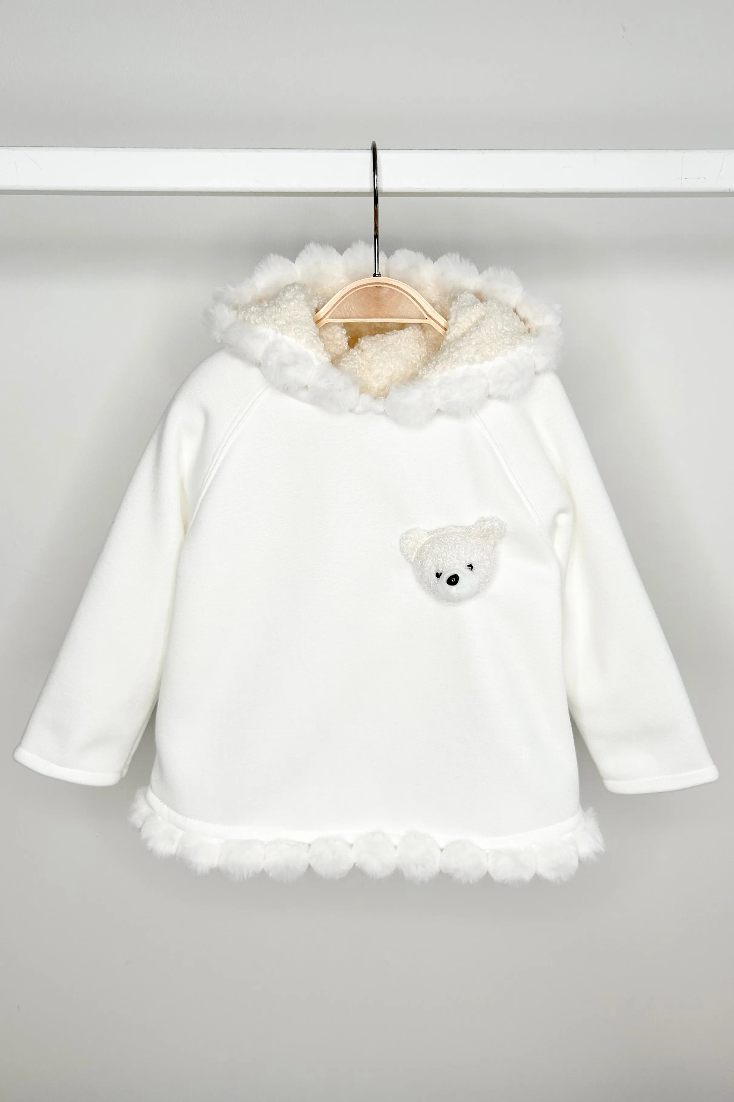 "Elina" Ivory Pom Pom Teddy Hoodie Tunic