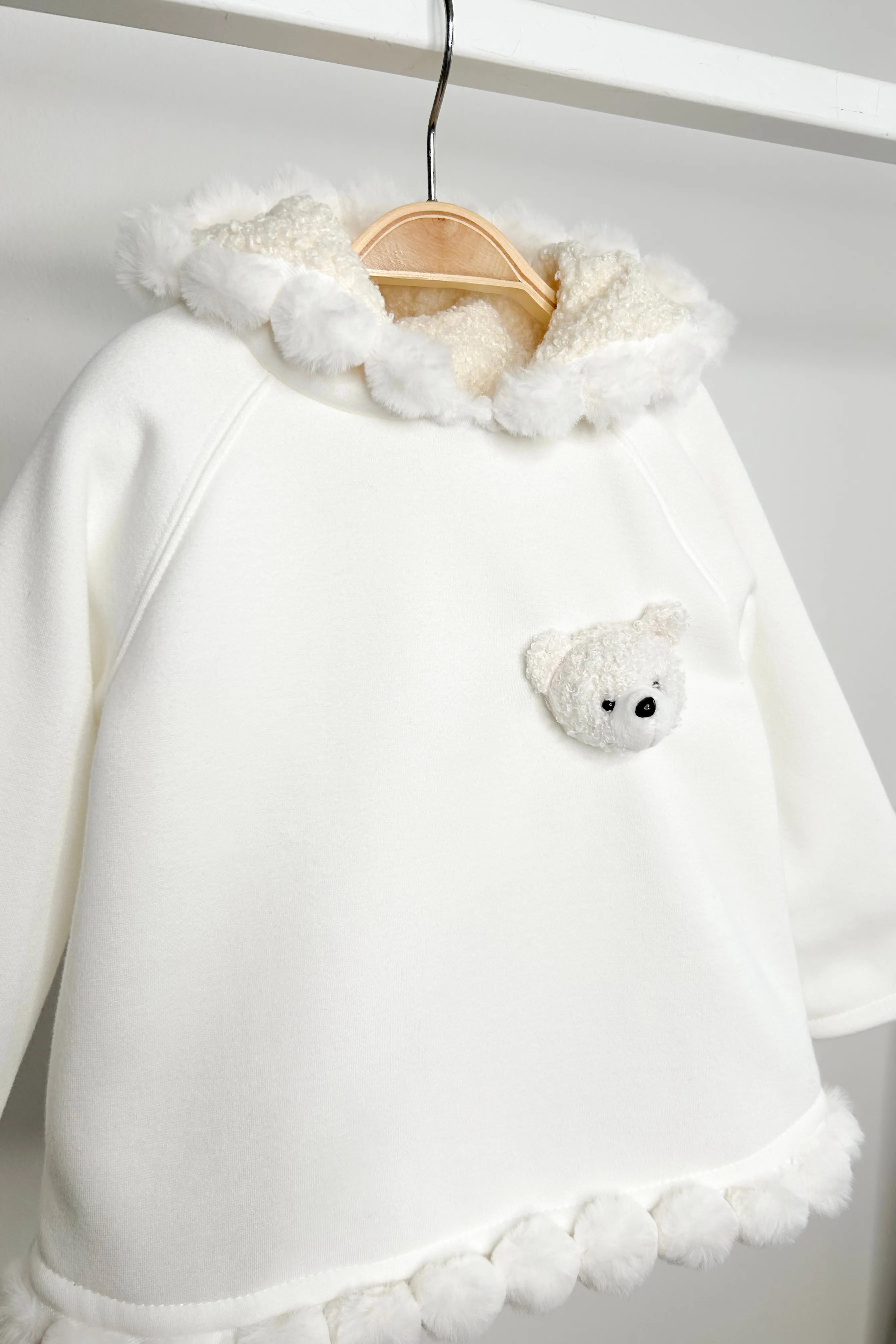 "Elina" Ivory Pom Pom Teddy Hoodie Tunic