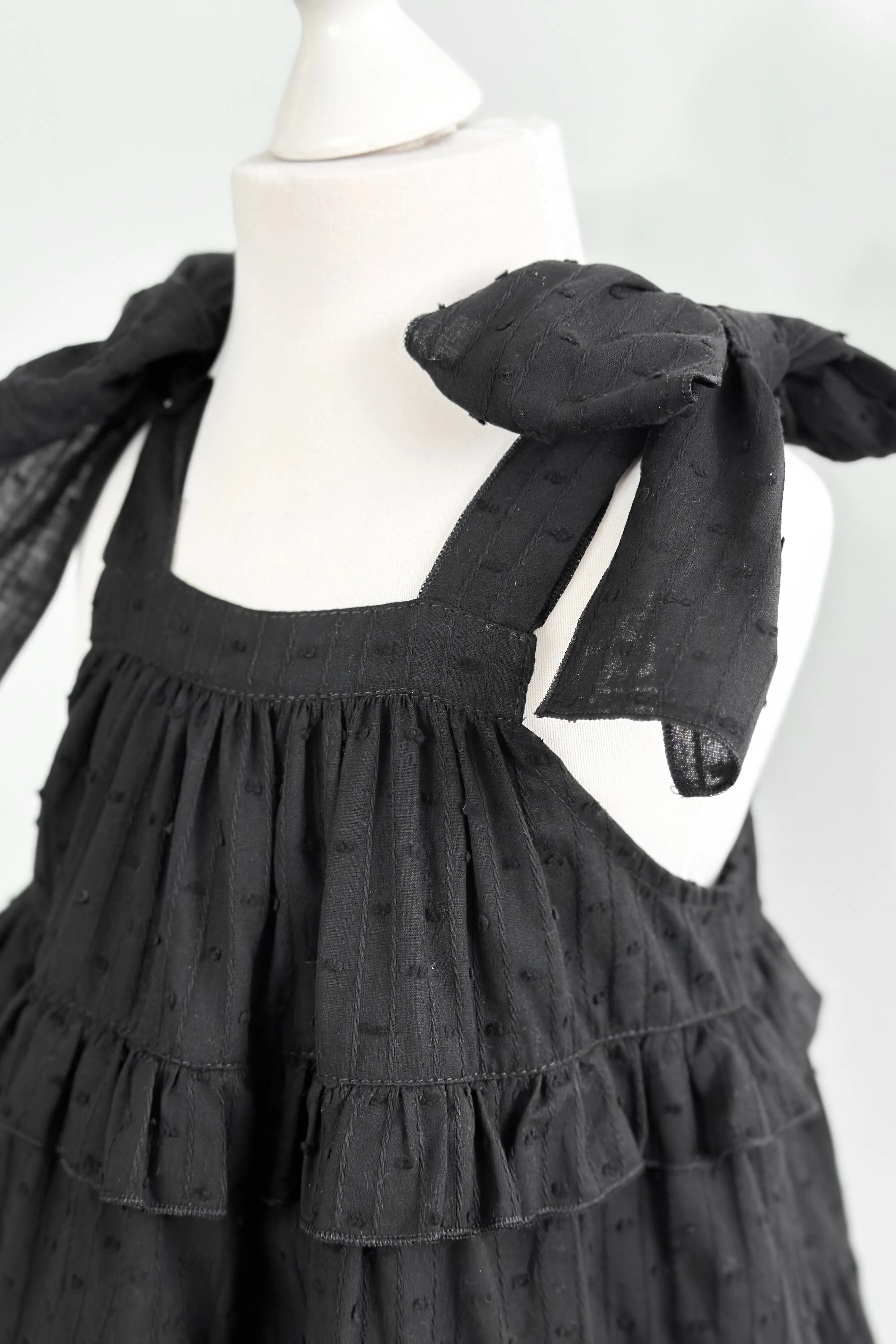 "Willow" Black Plumeti Dot Tiered Dress