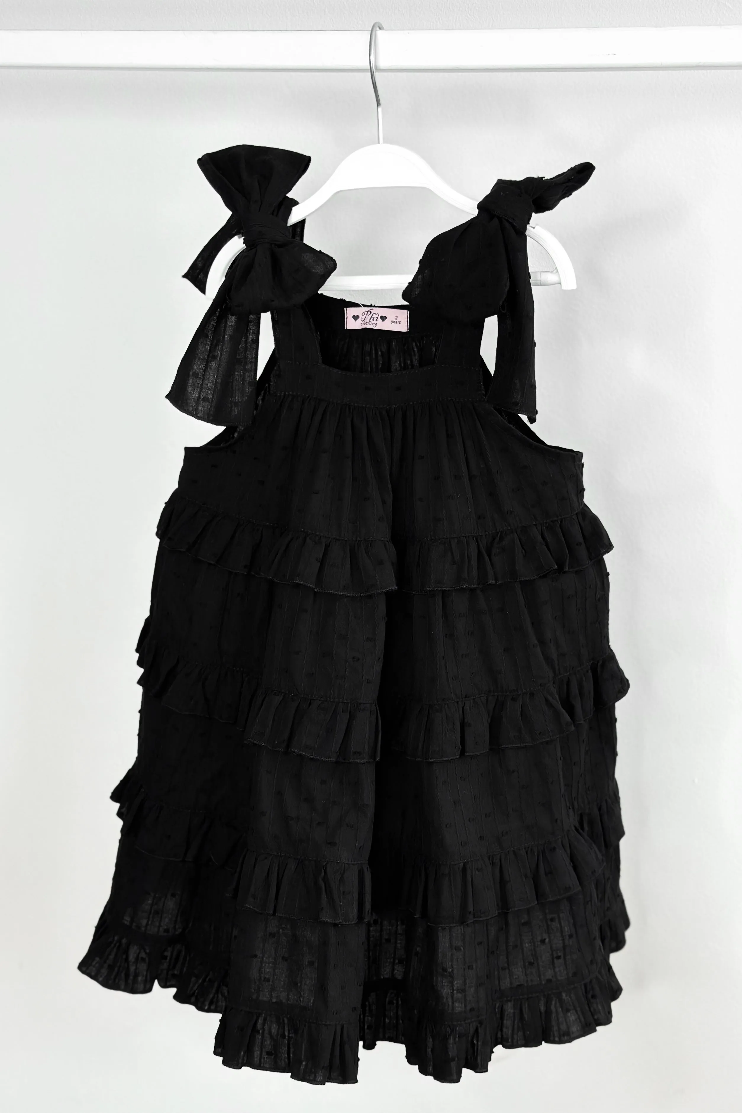 "Willow" Black Plumeti Dot Tiered Dress