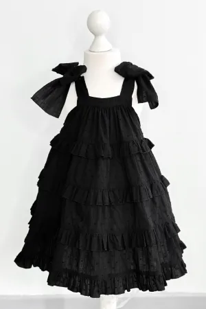 "Willow" Black Plumeti Dot Tiered Dress