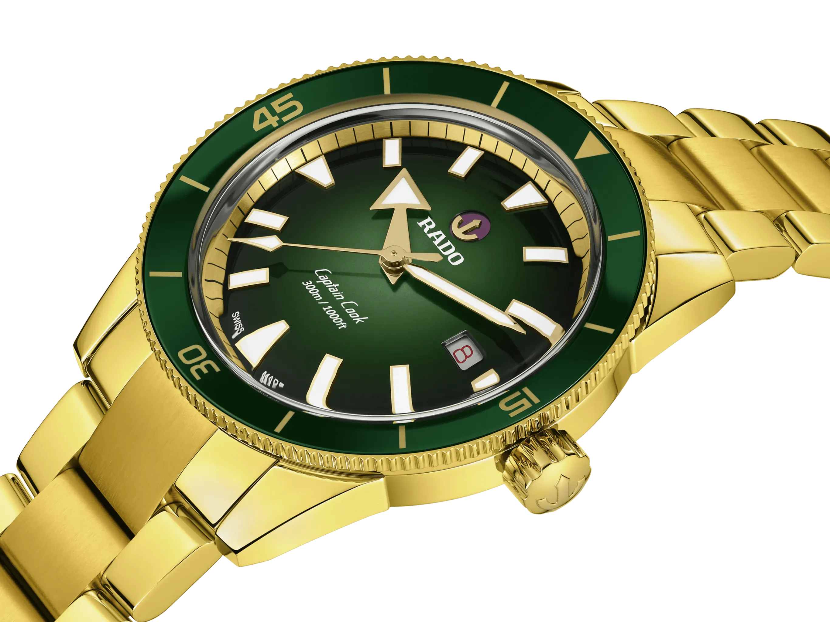 RADO Captain Cook 42mm Yellow Gold Green Dial Men's Watch R32136323