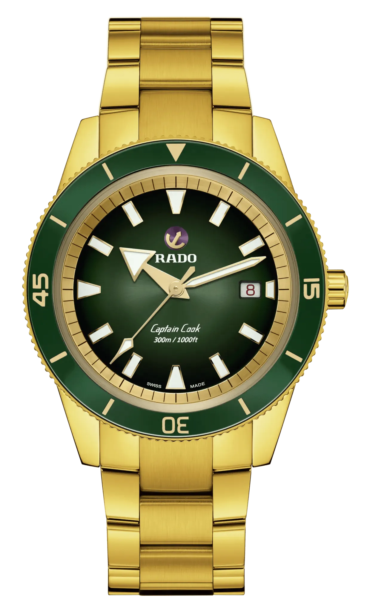 RADO Captain Cook 42mm Yellow Gold Green Dial Men's Watch R32136323