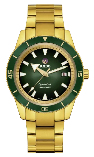 RADO Captain Cook 42mm Yellow Gold Green Dial Men's Watch R32136323
