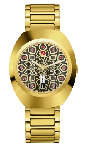 Rado DiaStar Original 38mm Pattern Dial Yellow Gold PVD Men's Watch R12161653
