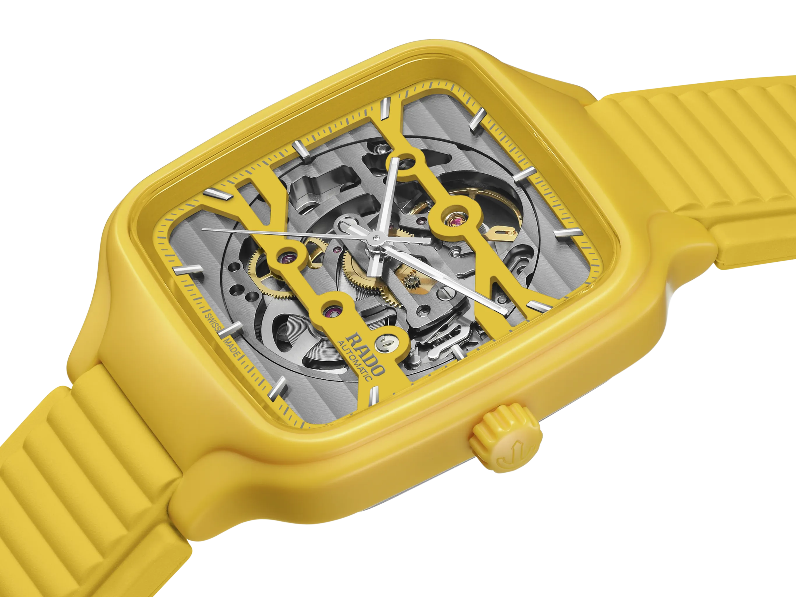 RADO True Square Automatic Skeleton Yellow Ceramic 38mm Men's Watch R27177255