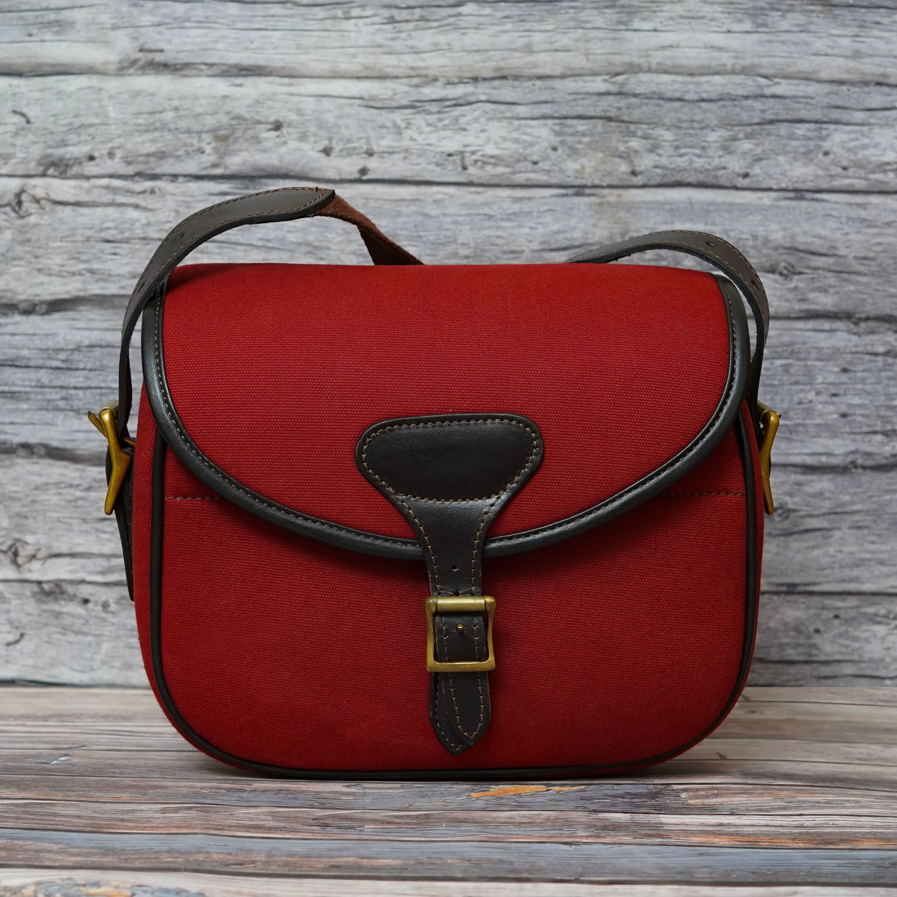 Red Canvas Cartridge Bag With Leather Piping