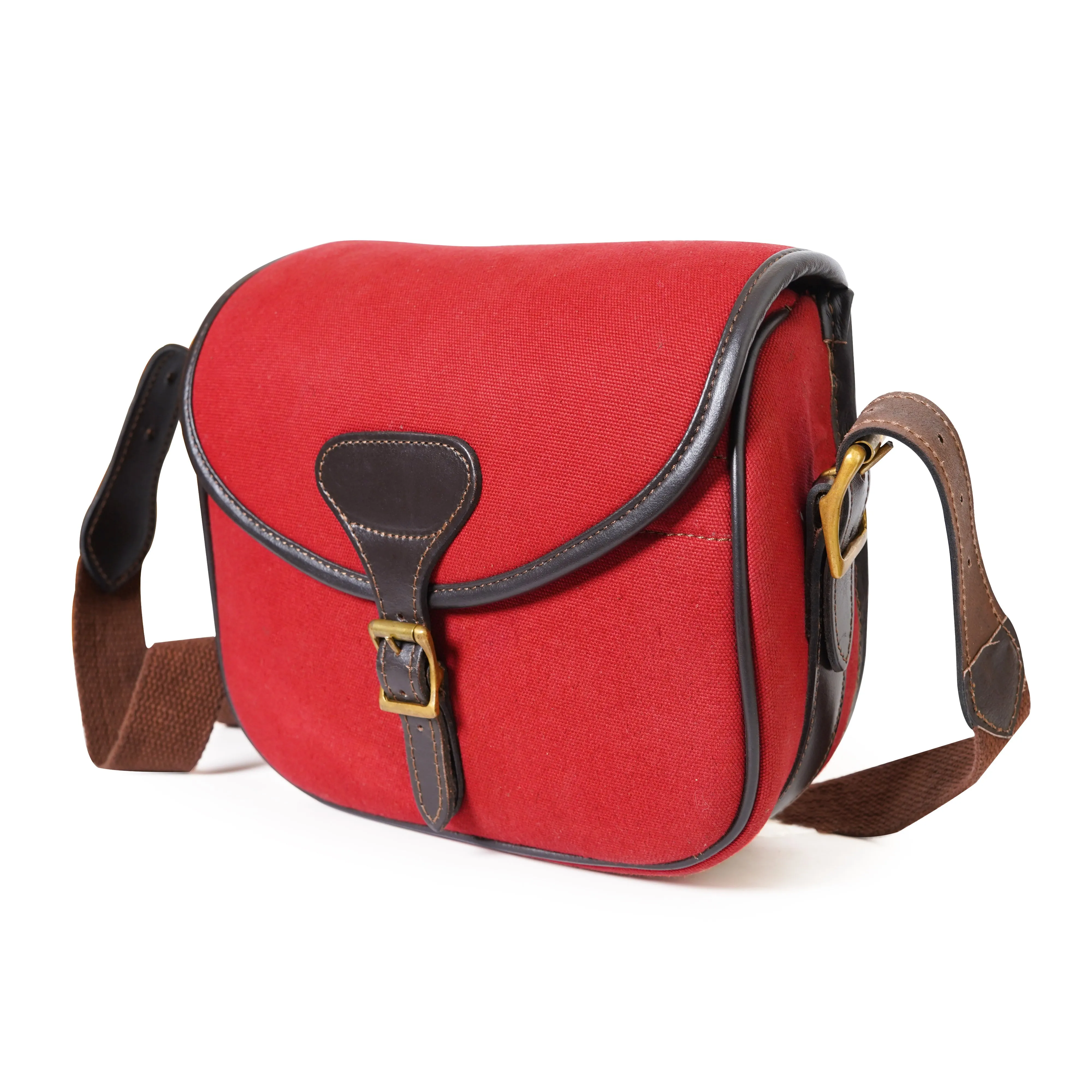 Red Canvas Cartridge Bag With Leather Piping