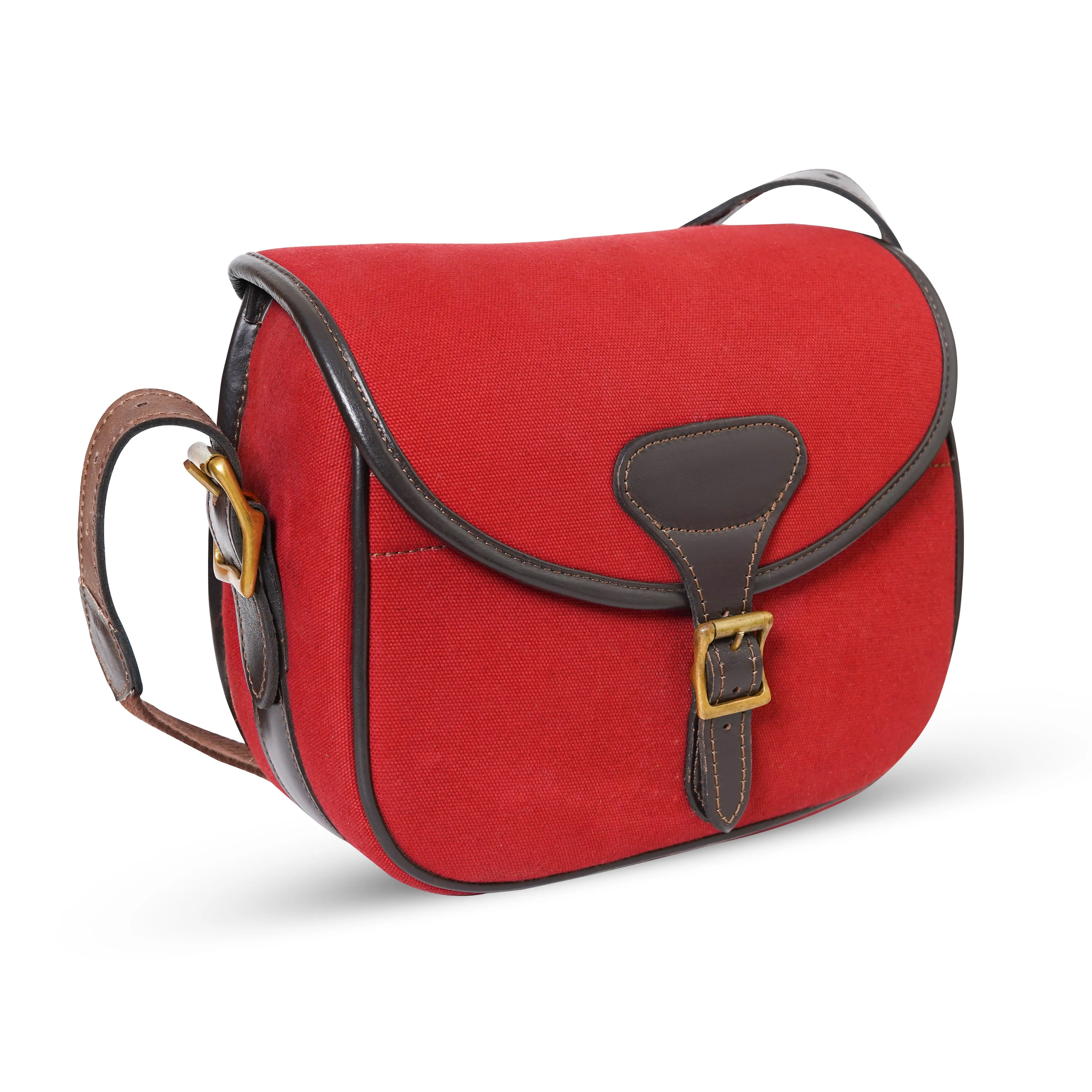 Red Canvas Cartridge Bag With Leather Piping
