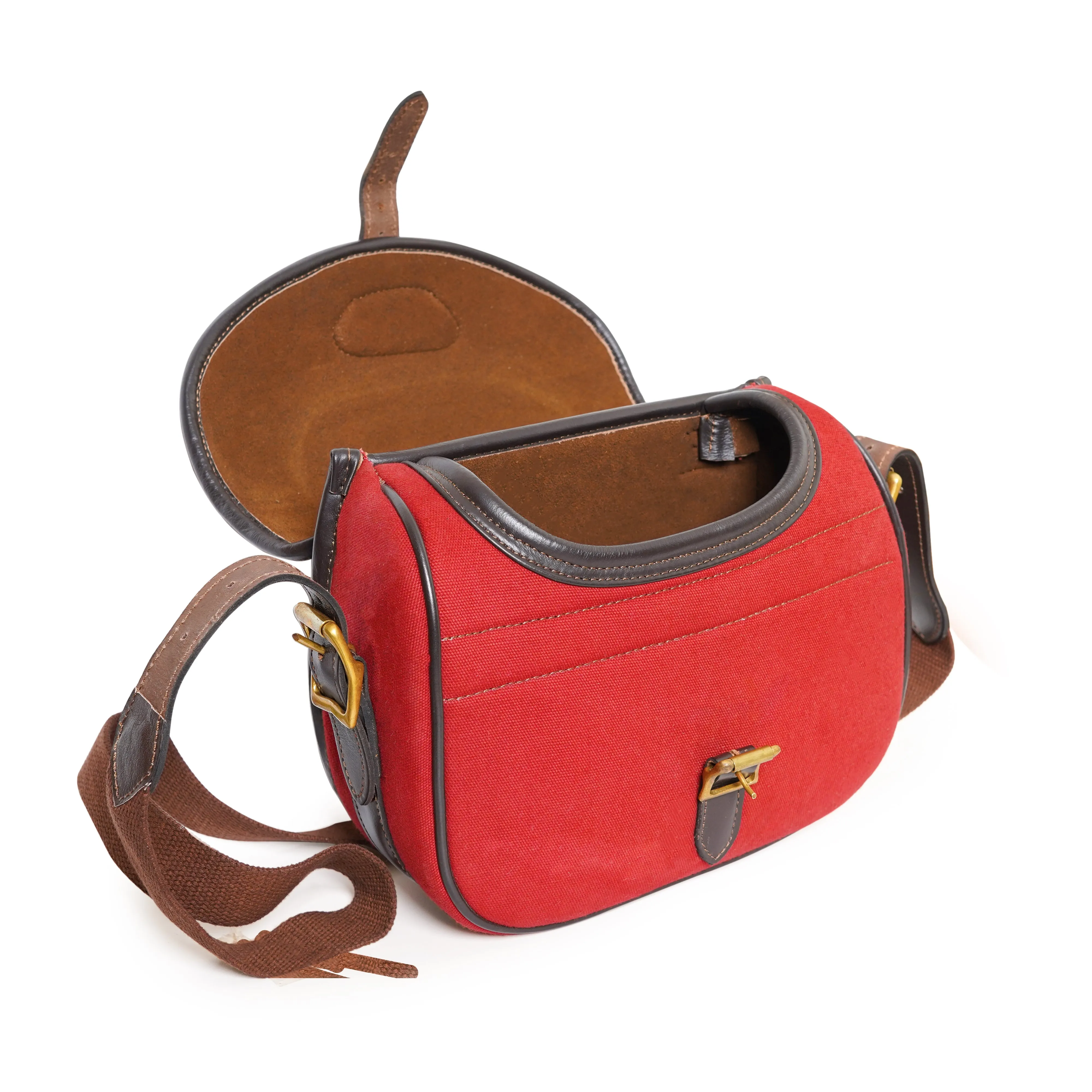 Red Canvas Cartridge Bag With Leather Piping