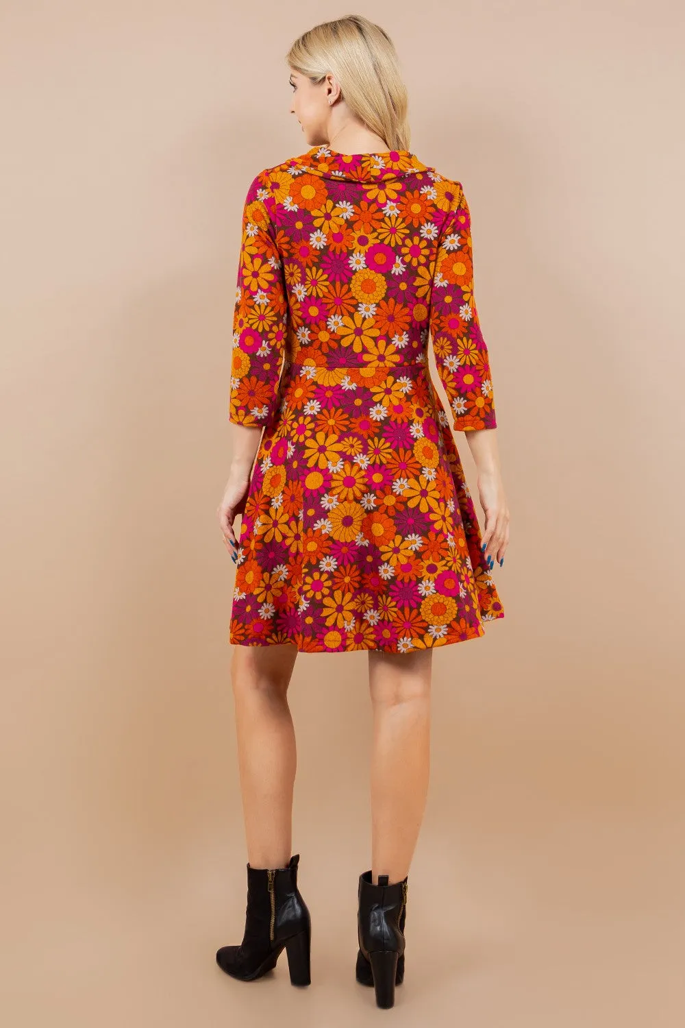 Retro Floral Tunic Dress Orange/Pink/Plum/Rust
