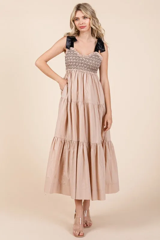 Ribbon Strap Tiered Maxi Dress