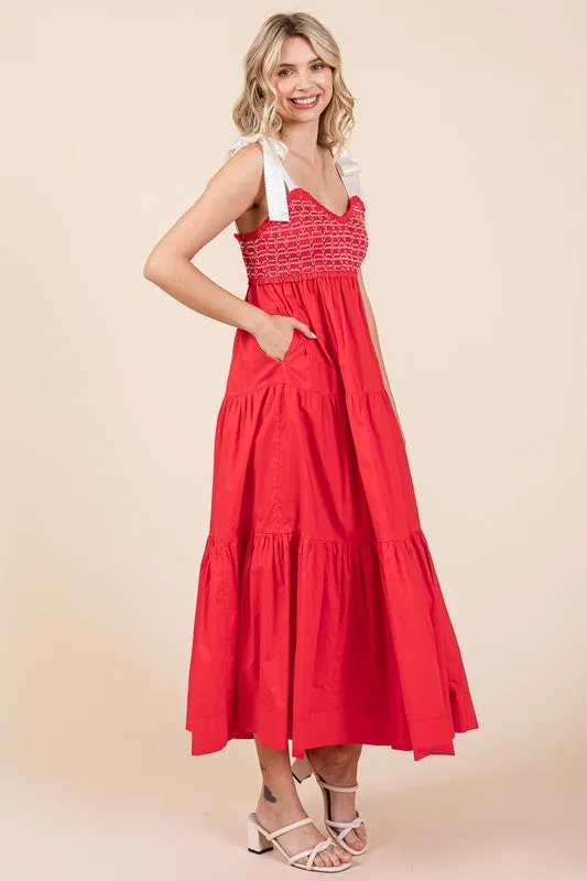 Ribbon Strap Tiered Maxi Dress
