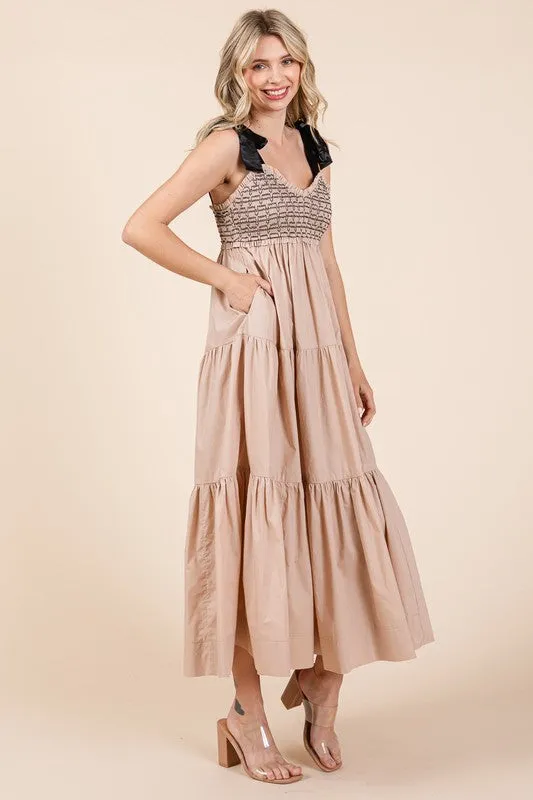 Ribbon Strap Tiered Maxi Dress