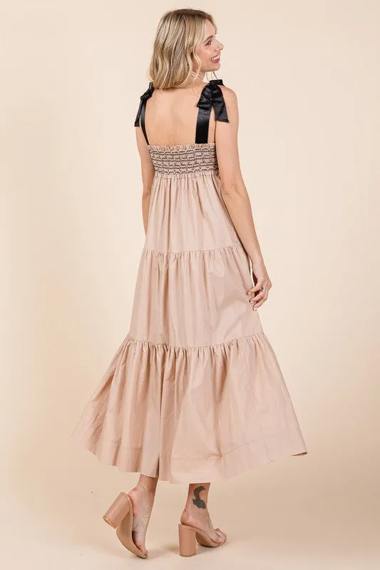 Ribbon Strap Tiered Maxi Dress