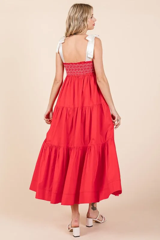 Ribbon Strap Tiered Maxi Dress