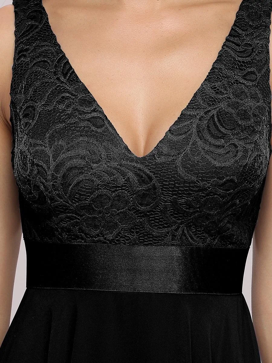Robe demoiselle d'honneur irrégulière dentelle mousseline Col en V pour femme