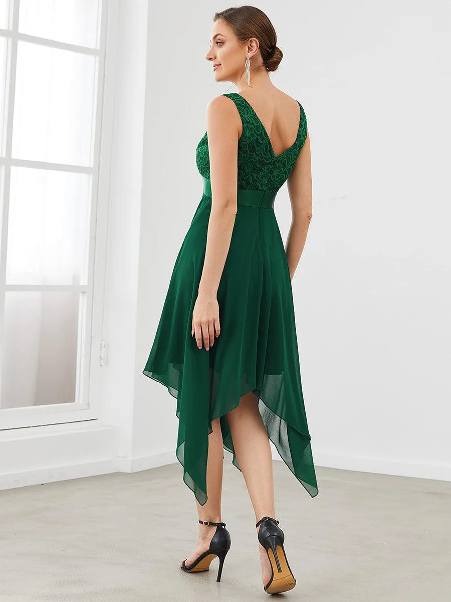 Robe demoiselle d'honneur irrégulière dentelle mousseline Col en V pour femme