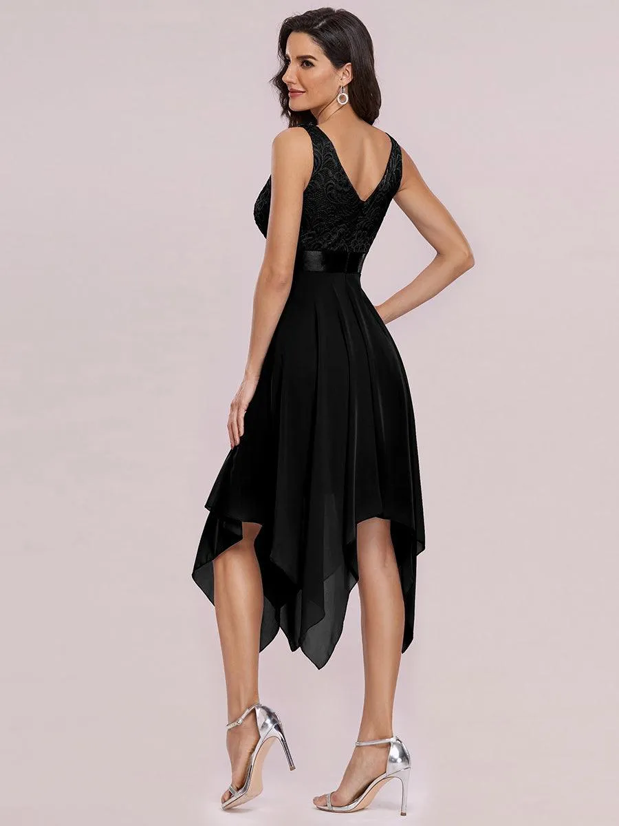 Robe demoiselle d'honneur irrégulière dentelle mousseline Col en V pour femme