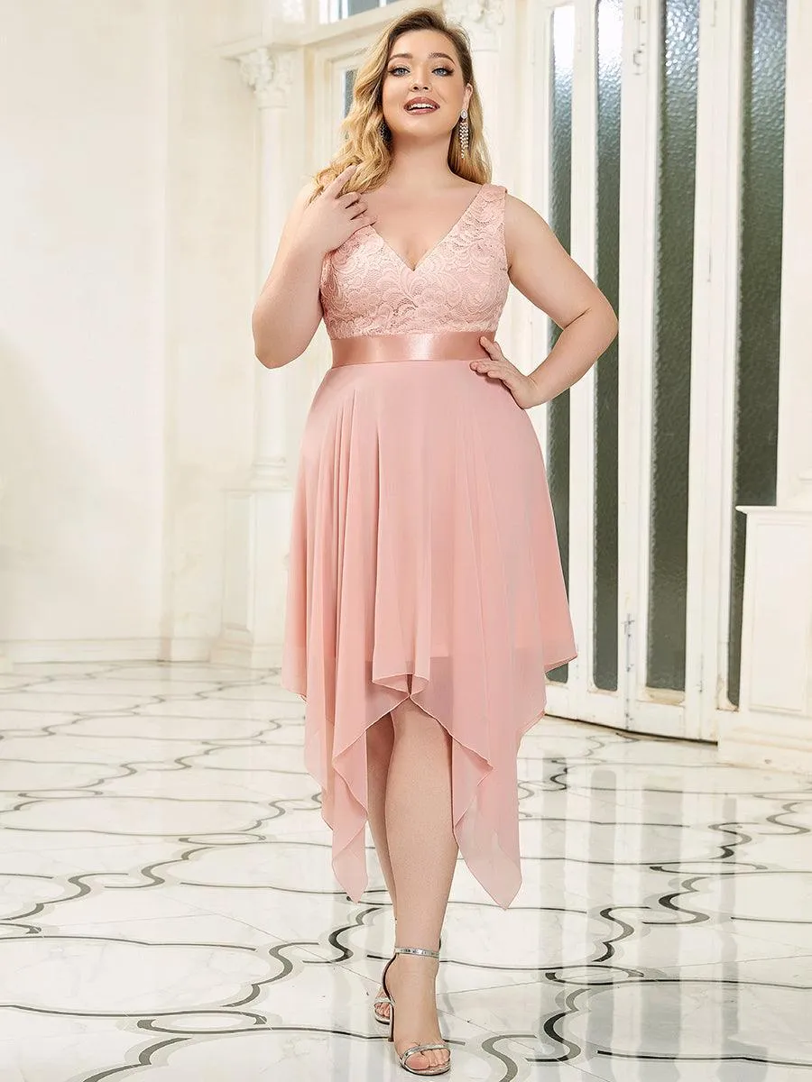 Robe demoiselle d'honneur irrégulière dentelle mousseline Col en V pour femme