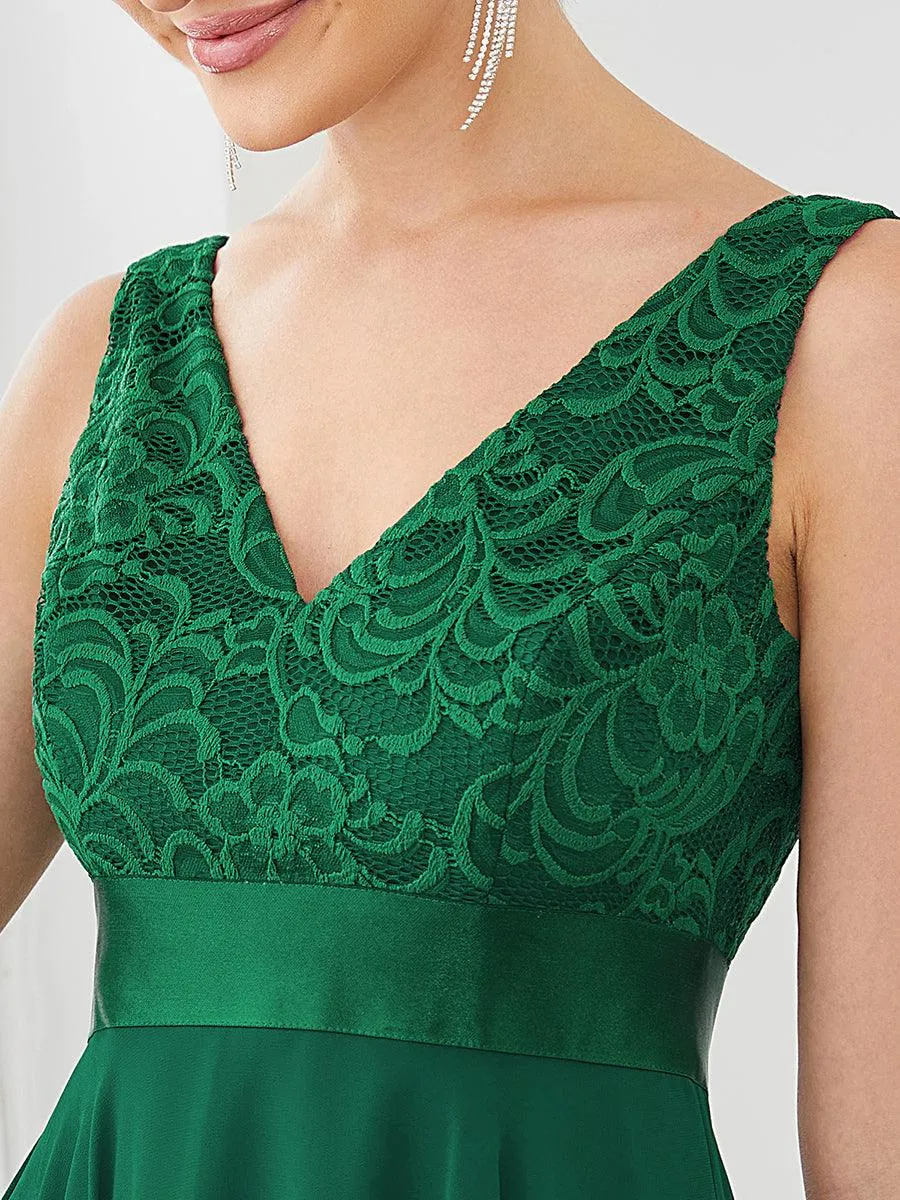 Robe demoiselle d'honneur irrégulière dentelle mousseline Col en V pour femme