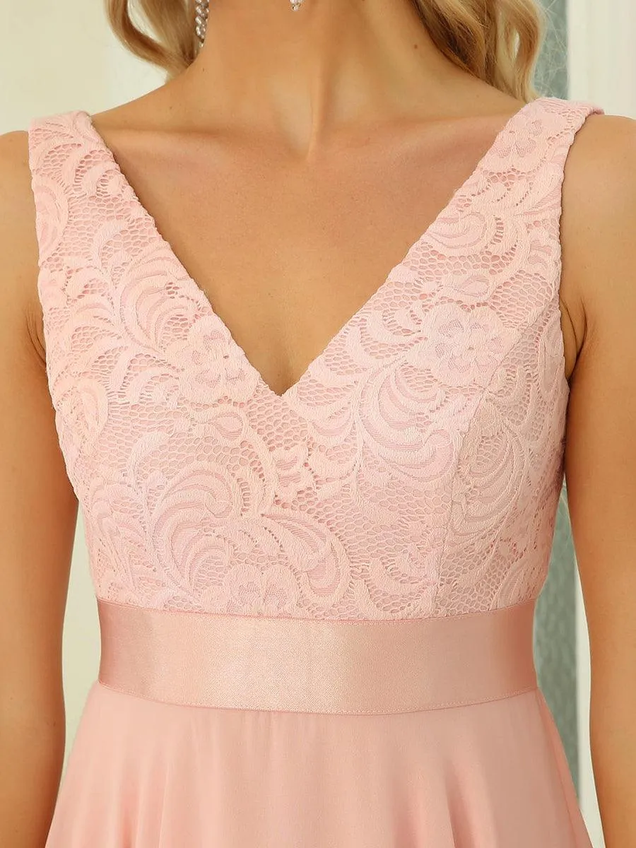 Robe demoiselle d'honneur irrégulière dentelle mousseline Col en V pour femme