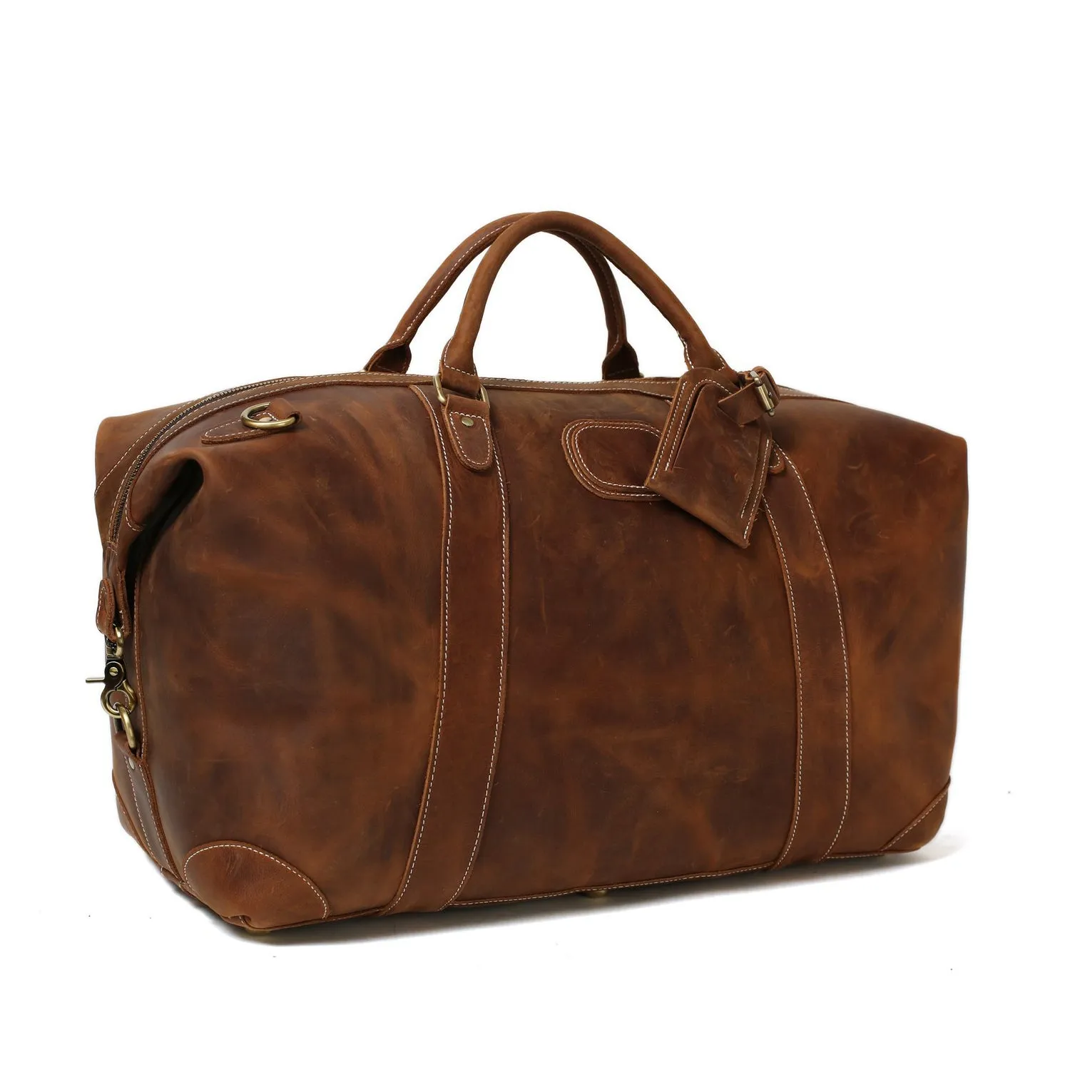 RockCow Black Leather Duffle Bag, Mens Weekend Bag, Mens Travel Bag