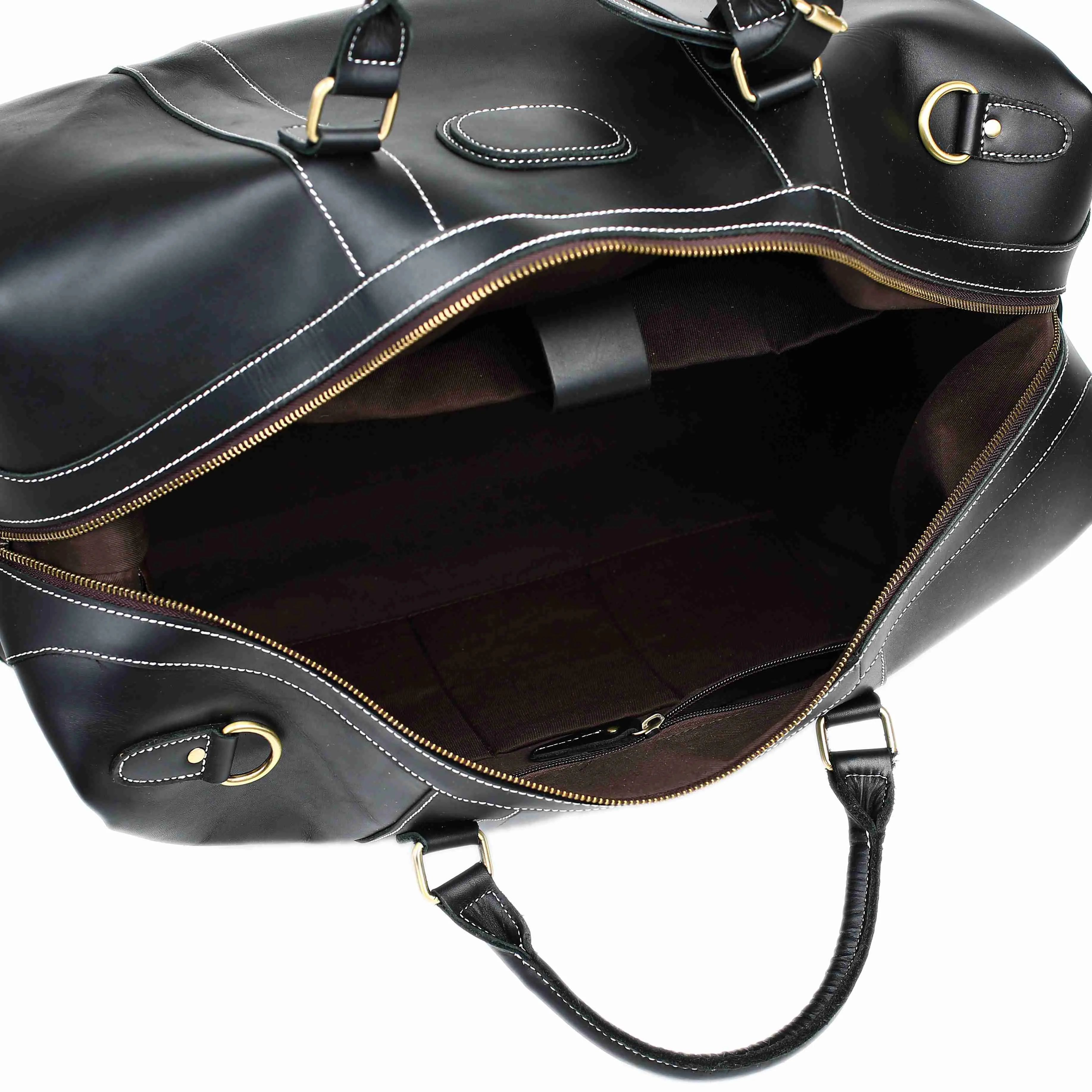RockCow Black Leather Duffle Bag, Mens Weekend Bag, Mens Travel Bag
