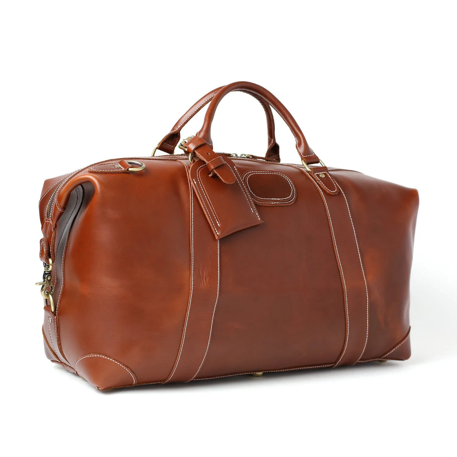 RockCow Black Leather Duffle Bag, Mens Weekend Bag, Mens Travel Bag