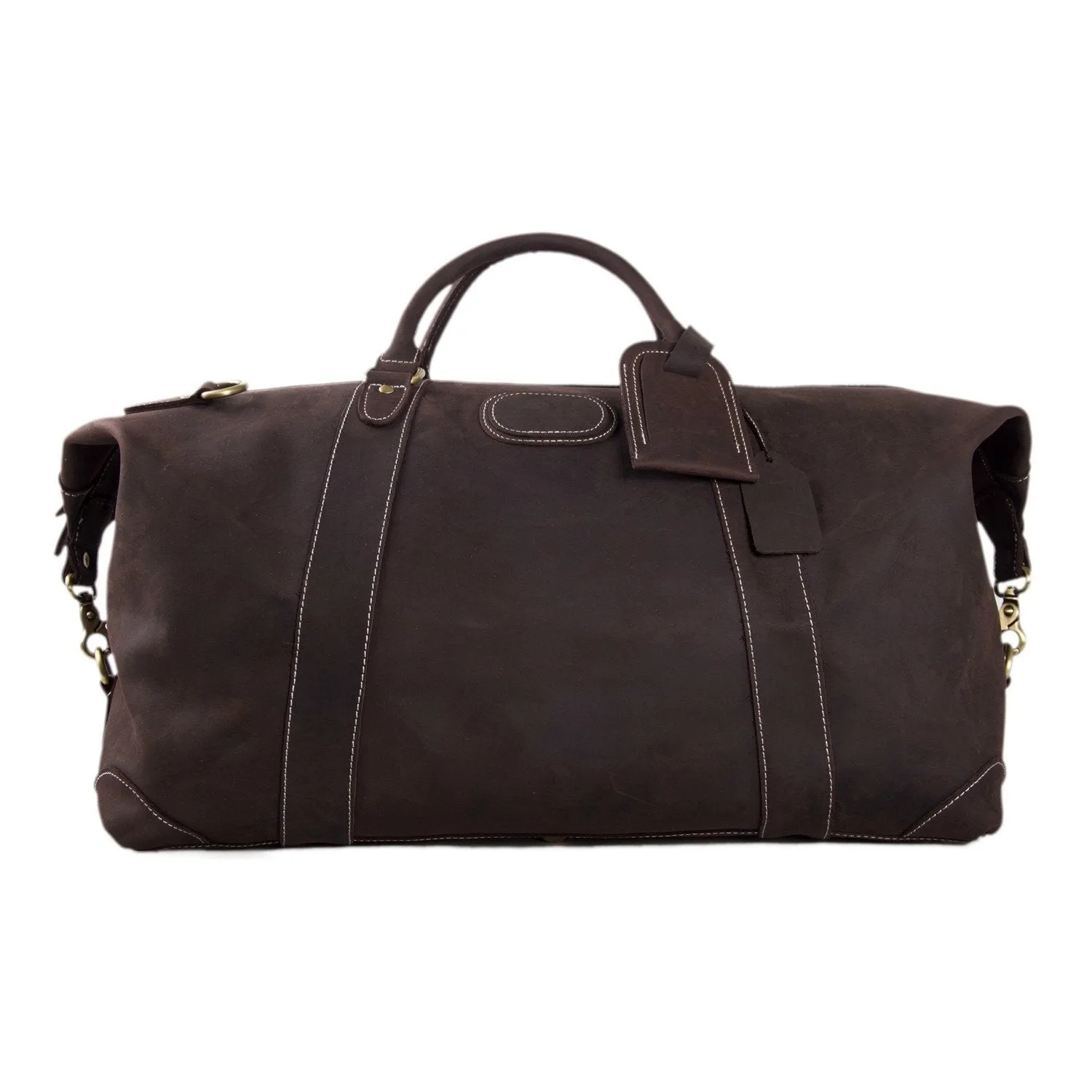 RockCow Black Leather Duffle Bag, Mens Weekend Bag, Mens Travel Bag
