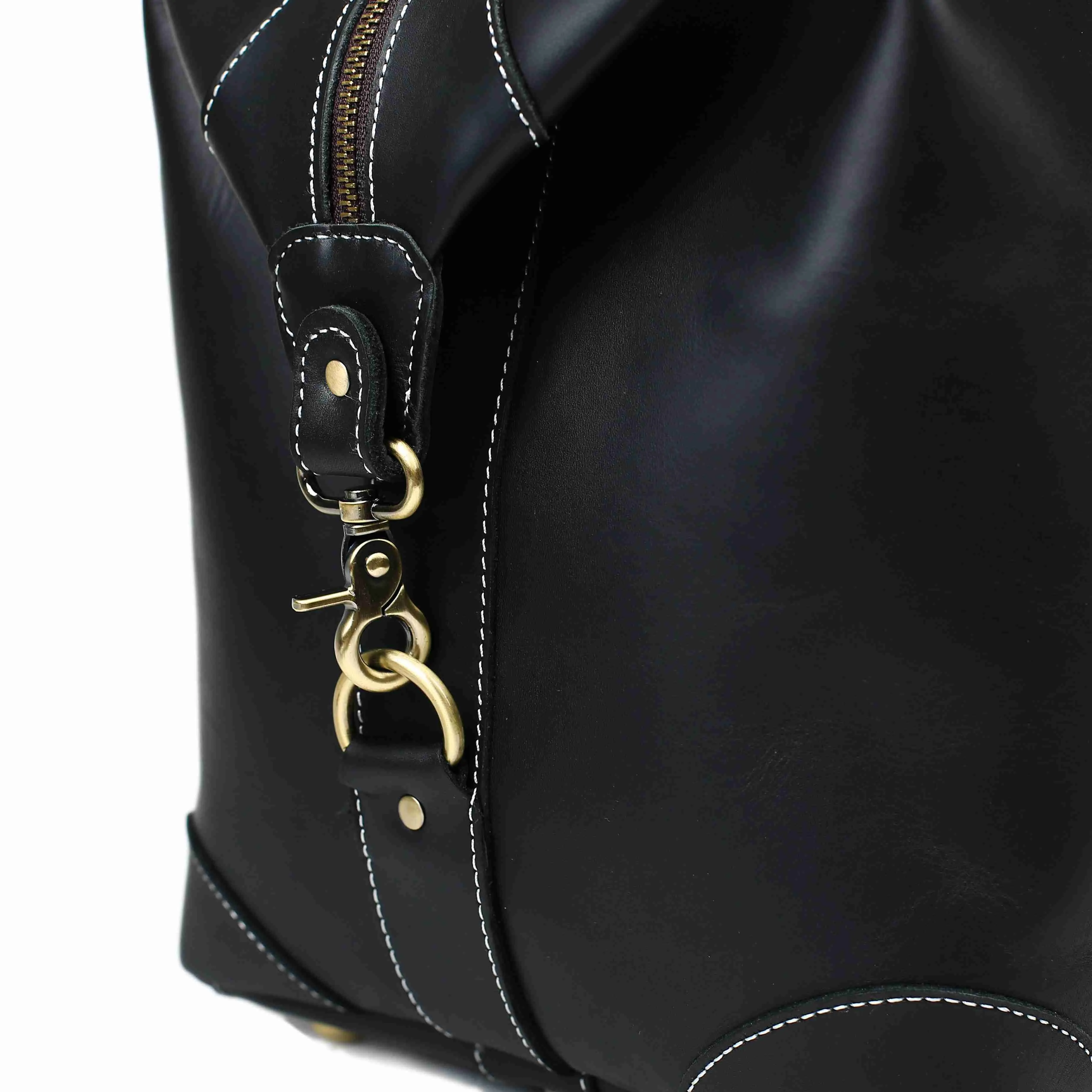RockCow Black Leather Duffle Bag, Mens Weekend Bag, Mens Travel Bag