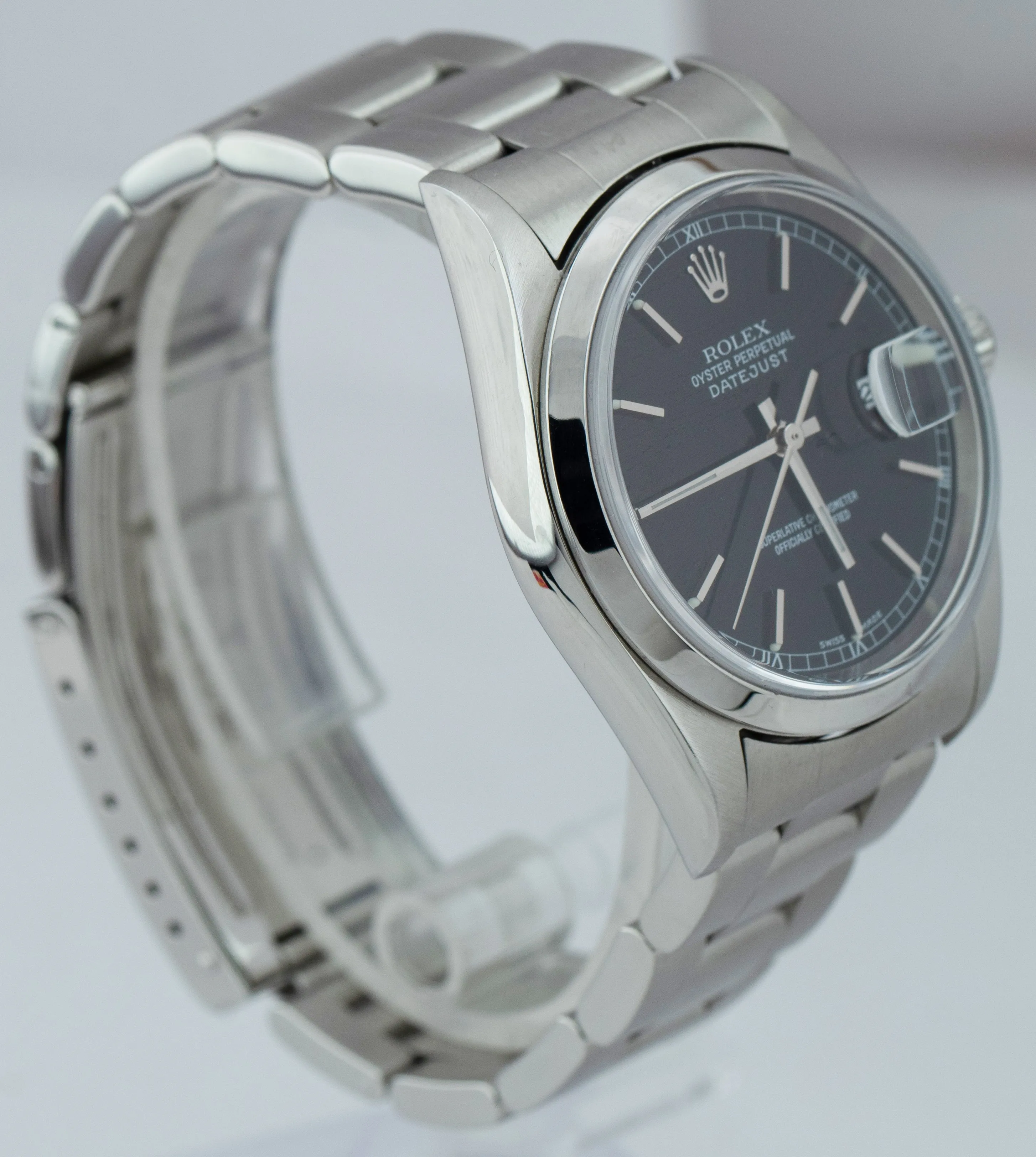 Rolex DateJust 36mm Black Stainless Steel Smooth Oyster Automatic Watch 16200