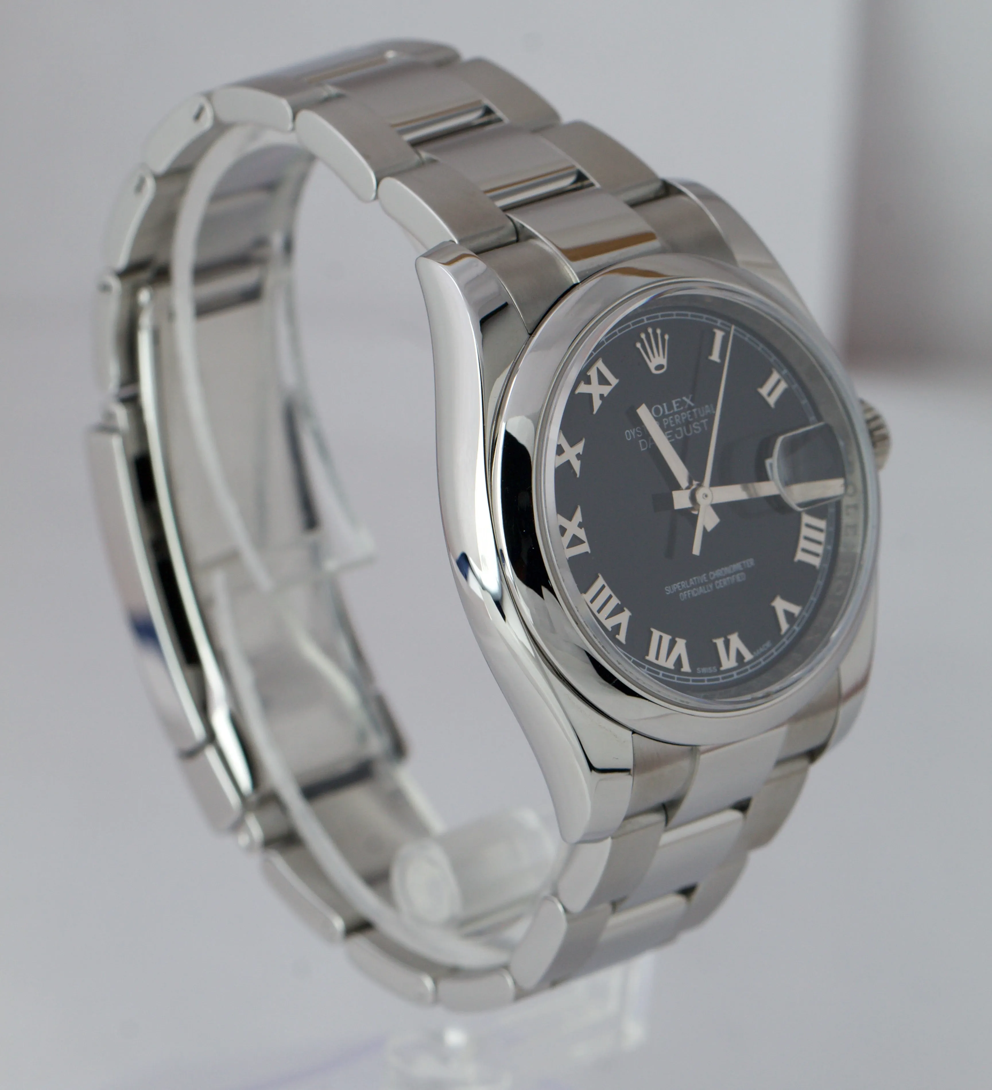 Rolex DateJust Black Roman 36mm 116200 Stainless Steel Oyster Smooth Watch