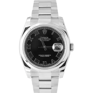 Rolex DateJust Black Roman 36mm 116200 Stainless Steel Oyster Smooth Watch