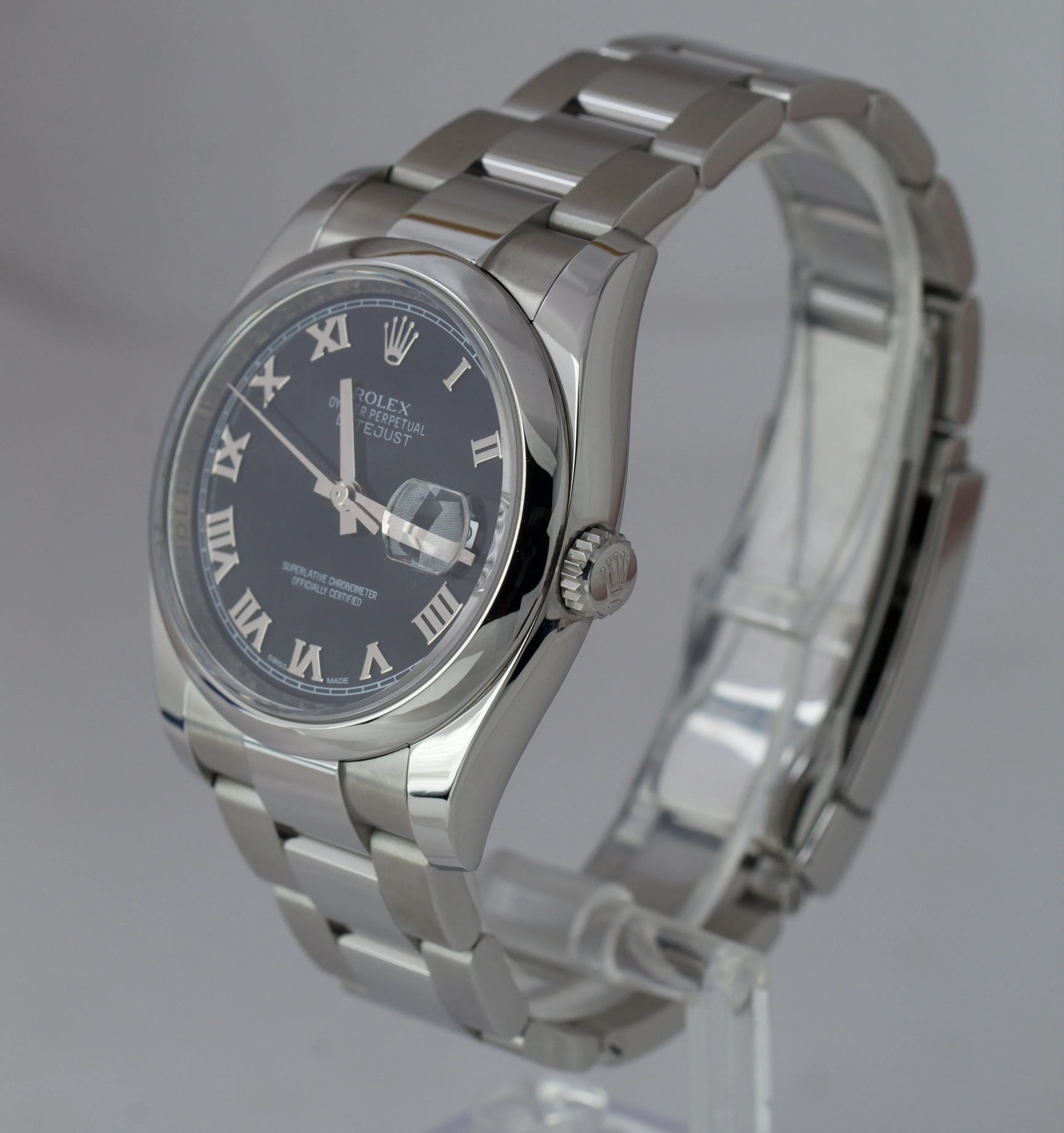 Rolex DateJust Black Roman 36mm 116200 Stainless Steel Oyster Smooth Watch