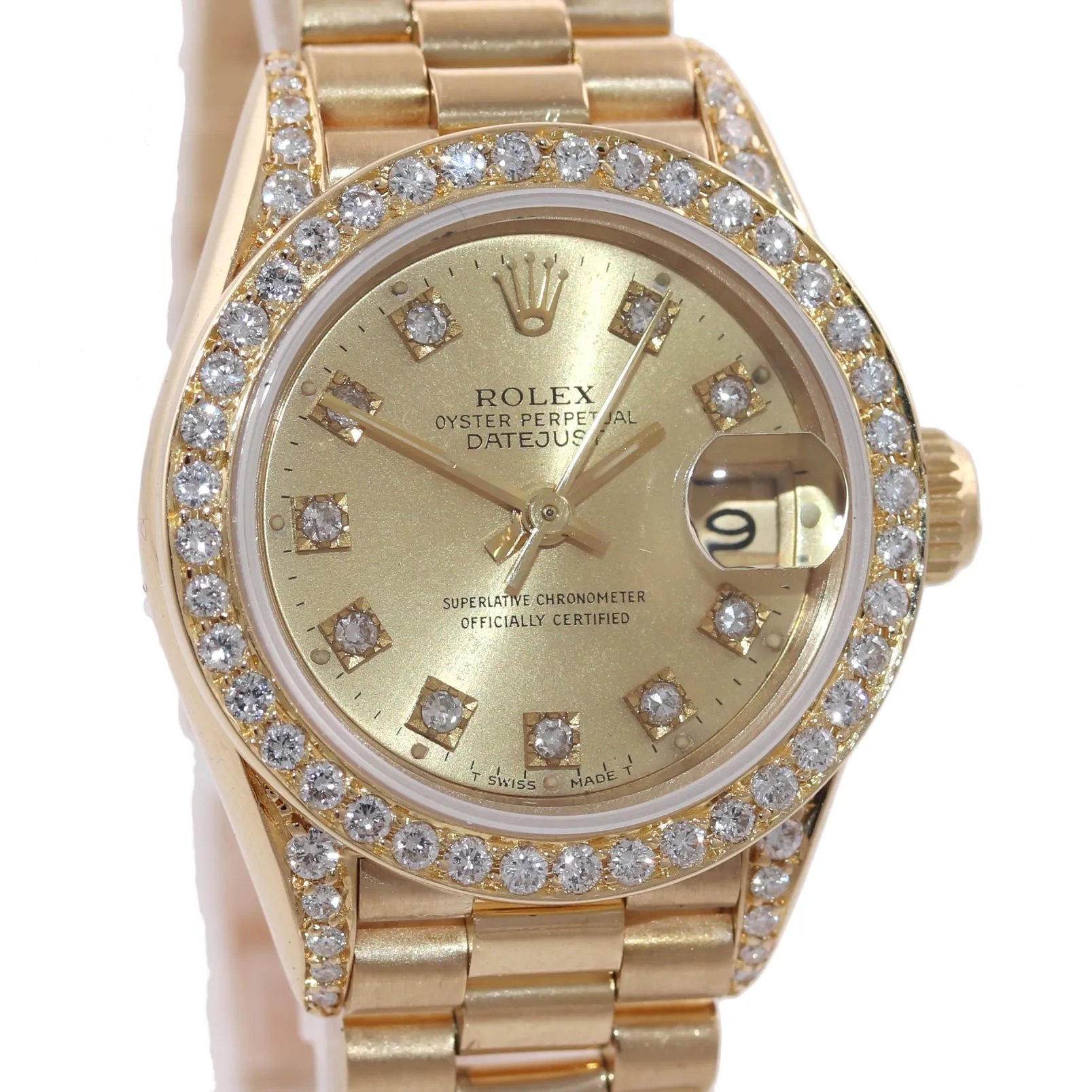 Rolex DateJust President Crown Collection 26mm Diamond Yellow Gold Watch 69138